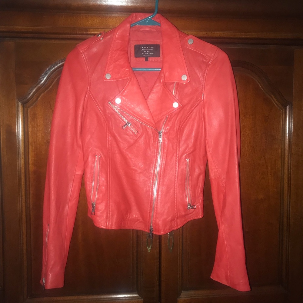 Zara Trafaluc red leather jacket